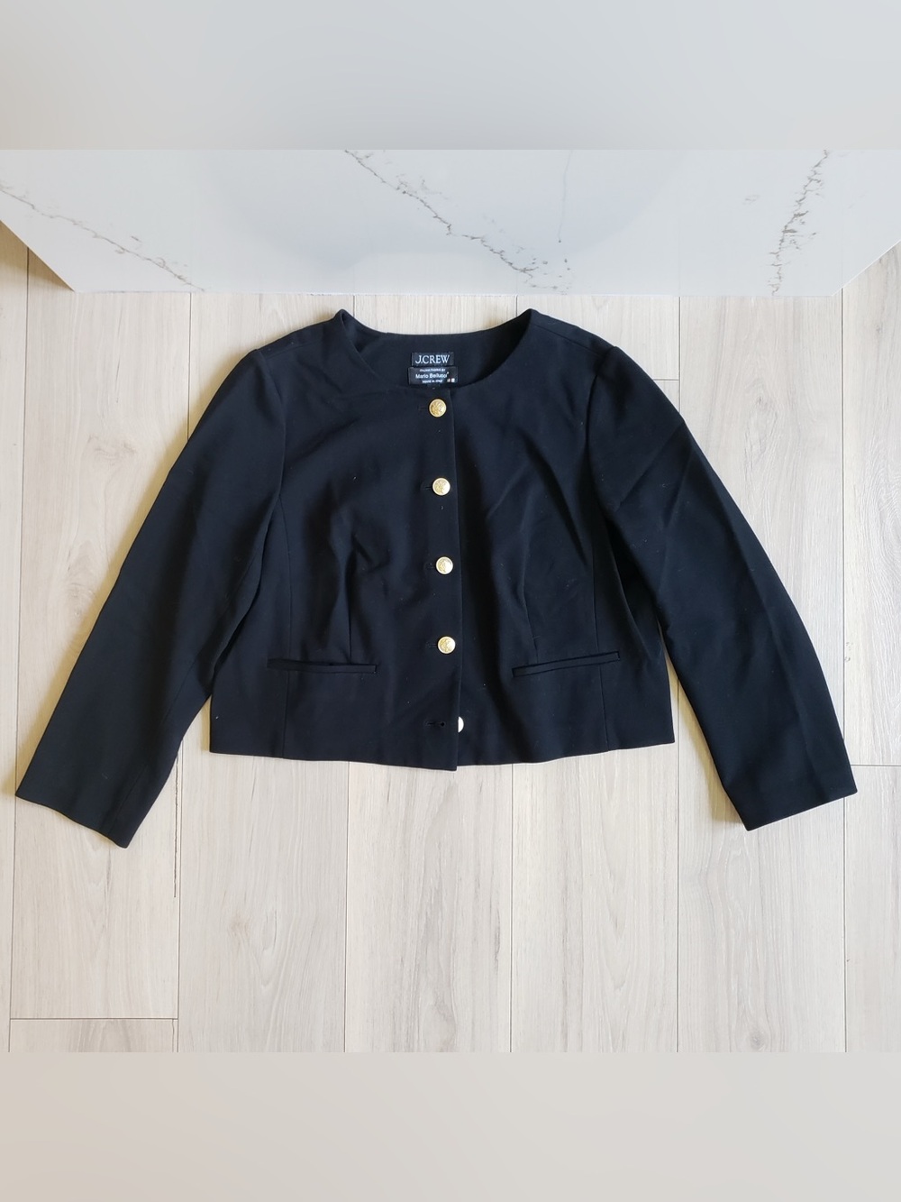 J. Crew Cropped Lady Jacket Womens 16 Black Stretch Twill Mario Bellucci